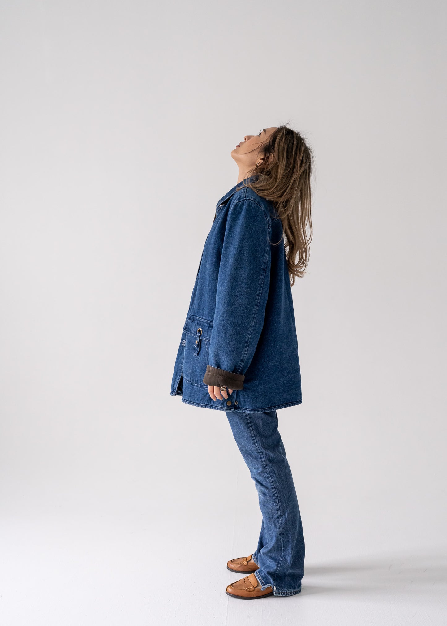 Blue wash denim quilted lining jean jacket - Kay