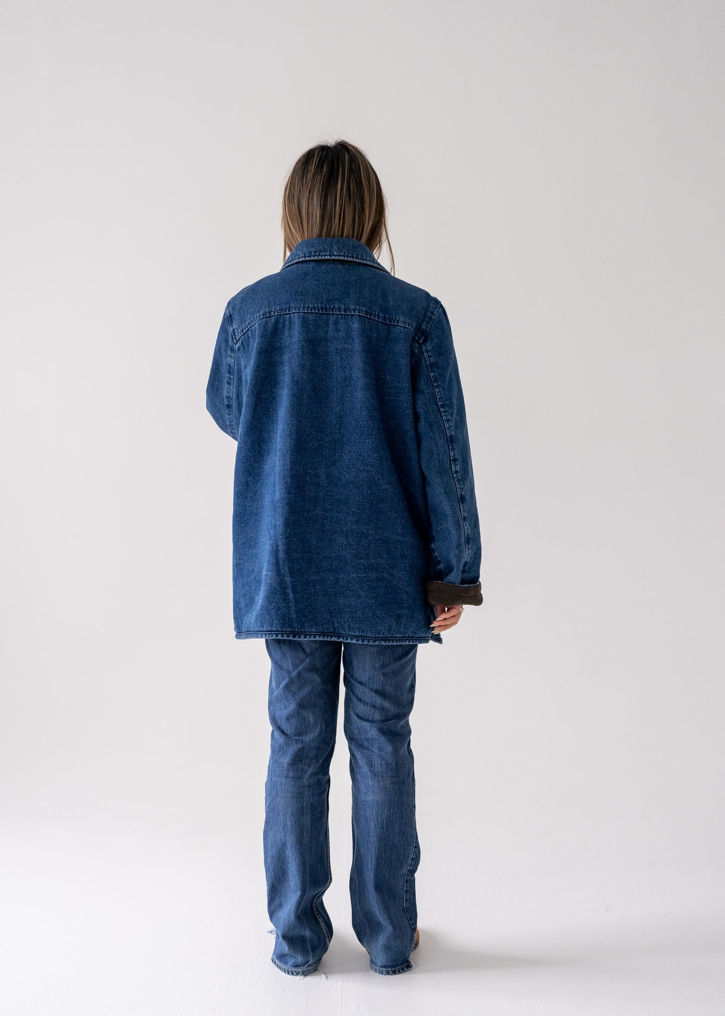Blue wash denim quilted lining jean jacket - Kay