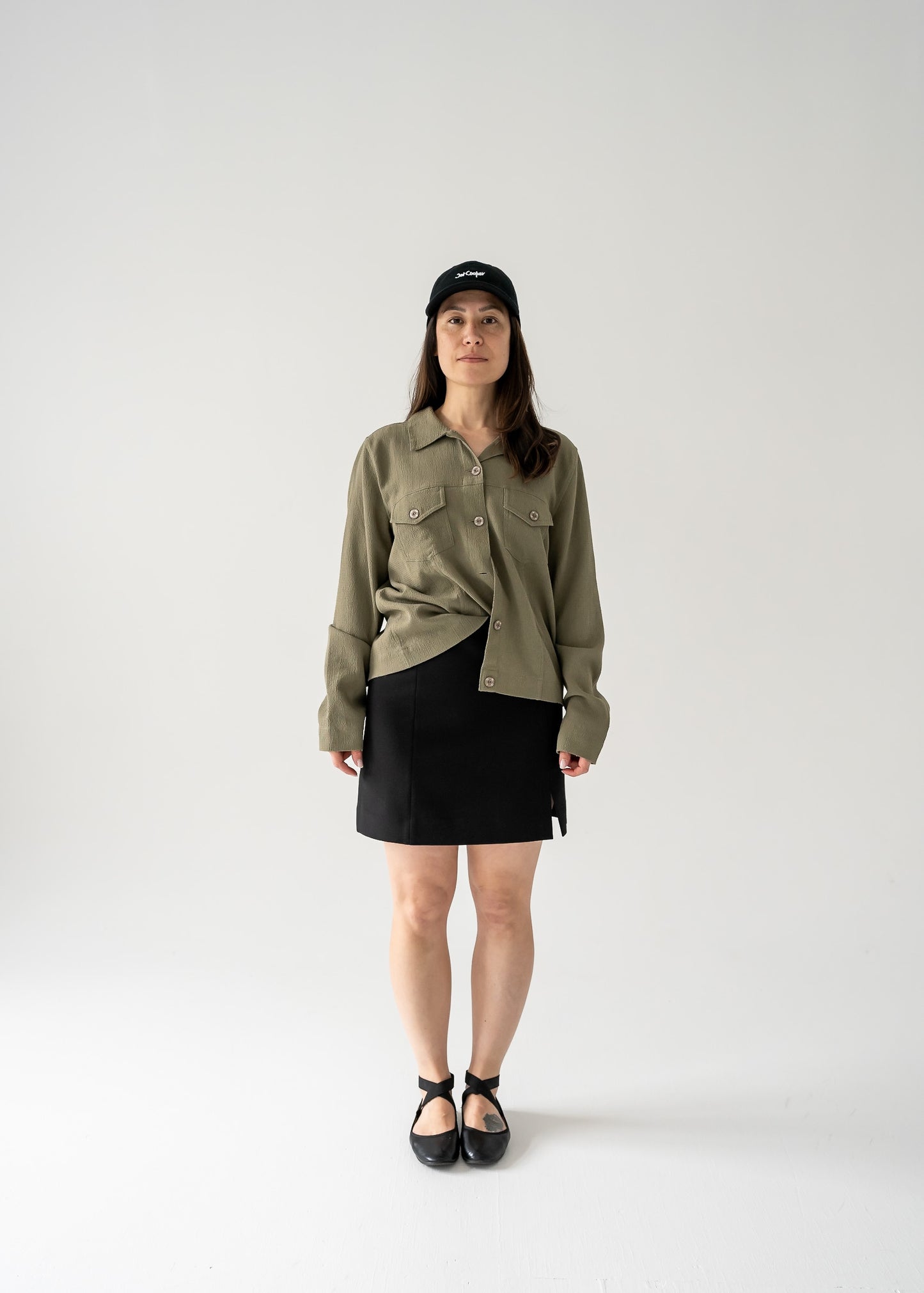 Moss green lightweight long sleeve button up shacket - Margot