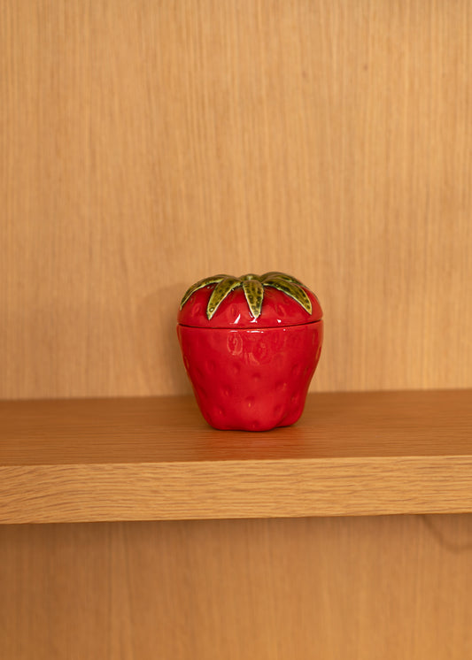 Strawberry lidded ceramic jam jar