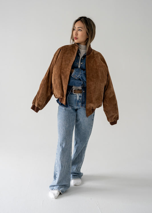Crisp textured cedar tanned suede leather bomber - Drew