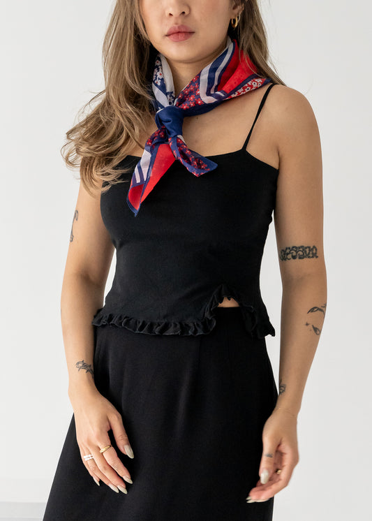Navy, white and red floral sheer square scarf