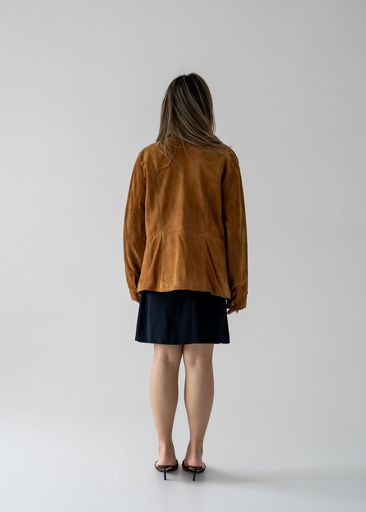 Tawny brown suede leather button up collared jacket - Autumn