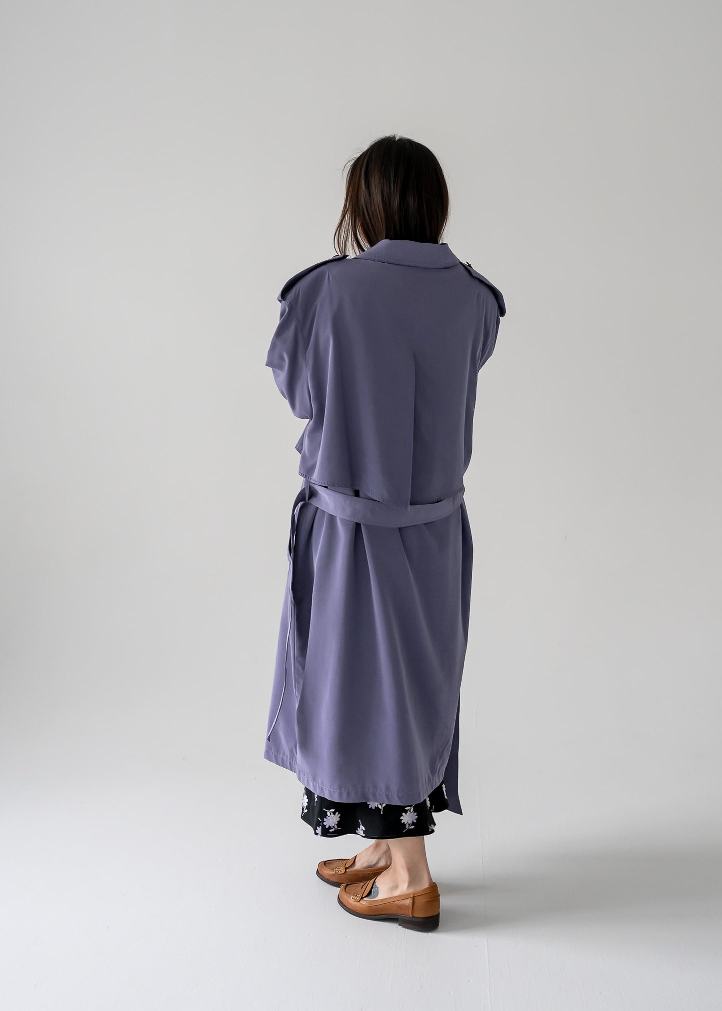 Heather purple long button up trench coat - Jamie