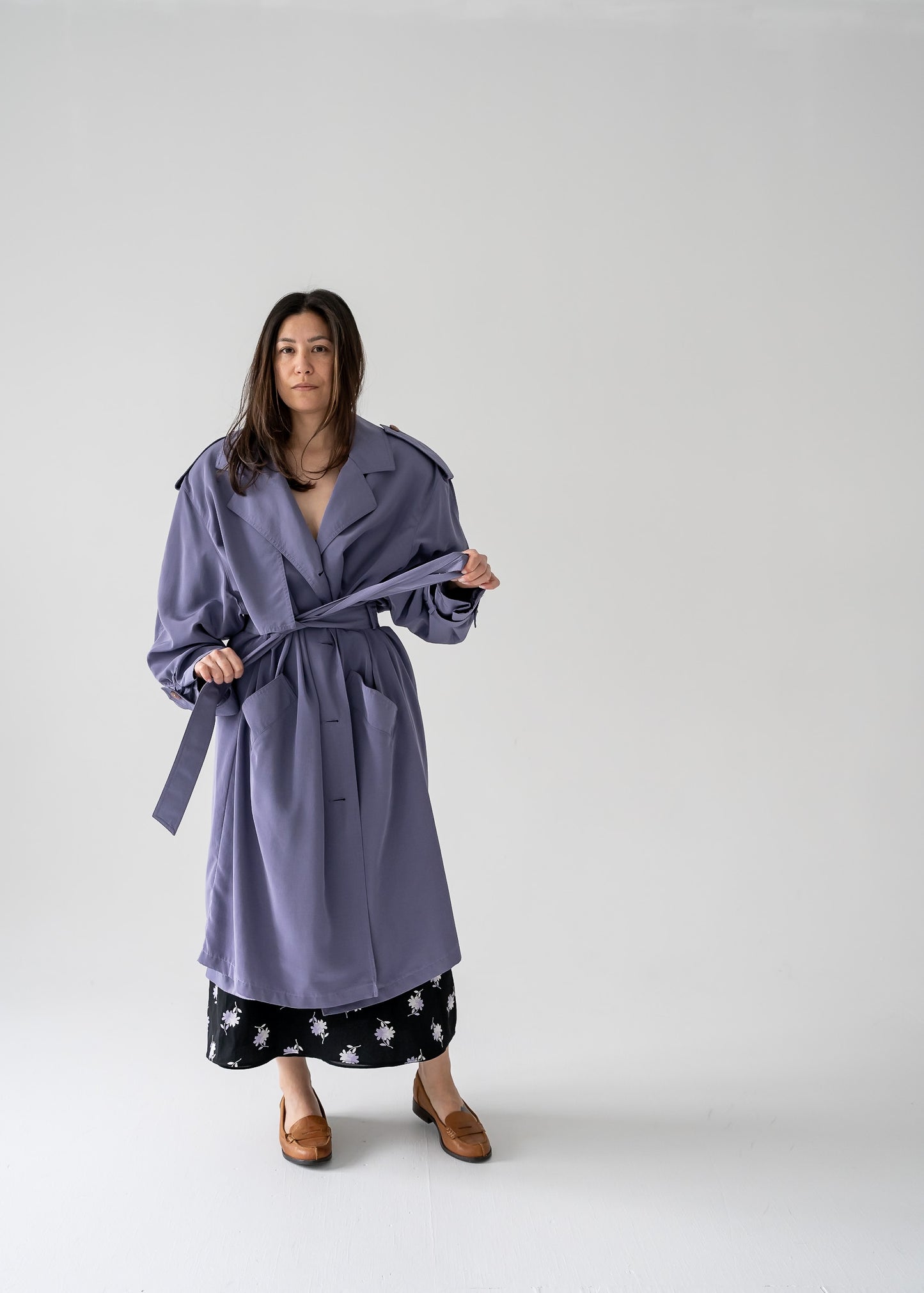 Heather purple long button up trench coat - Jamie