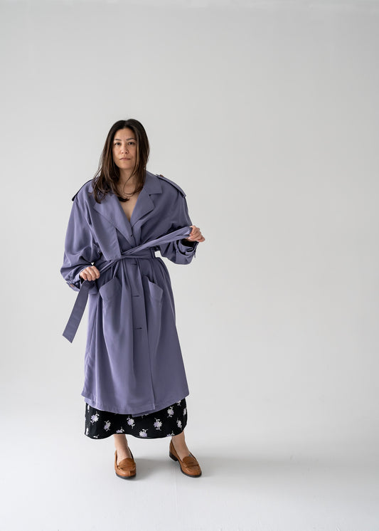 Heather purple long button up trench coat - Jamie