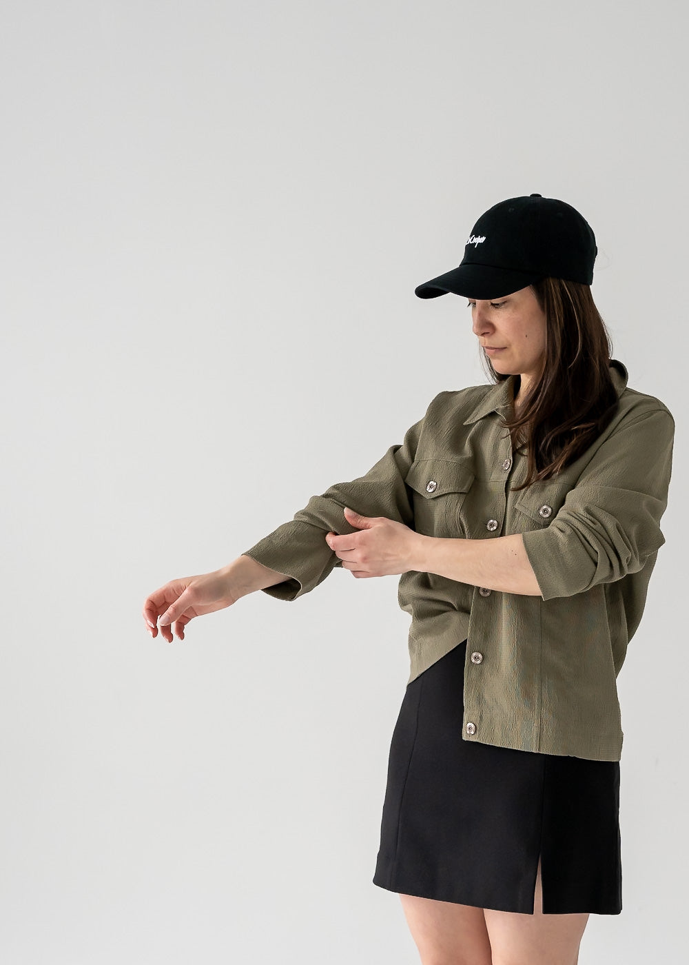 Moss green lightweight long sleeve button up shacket - Margot