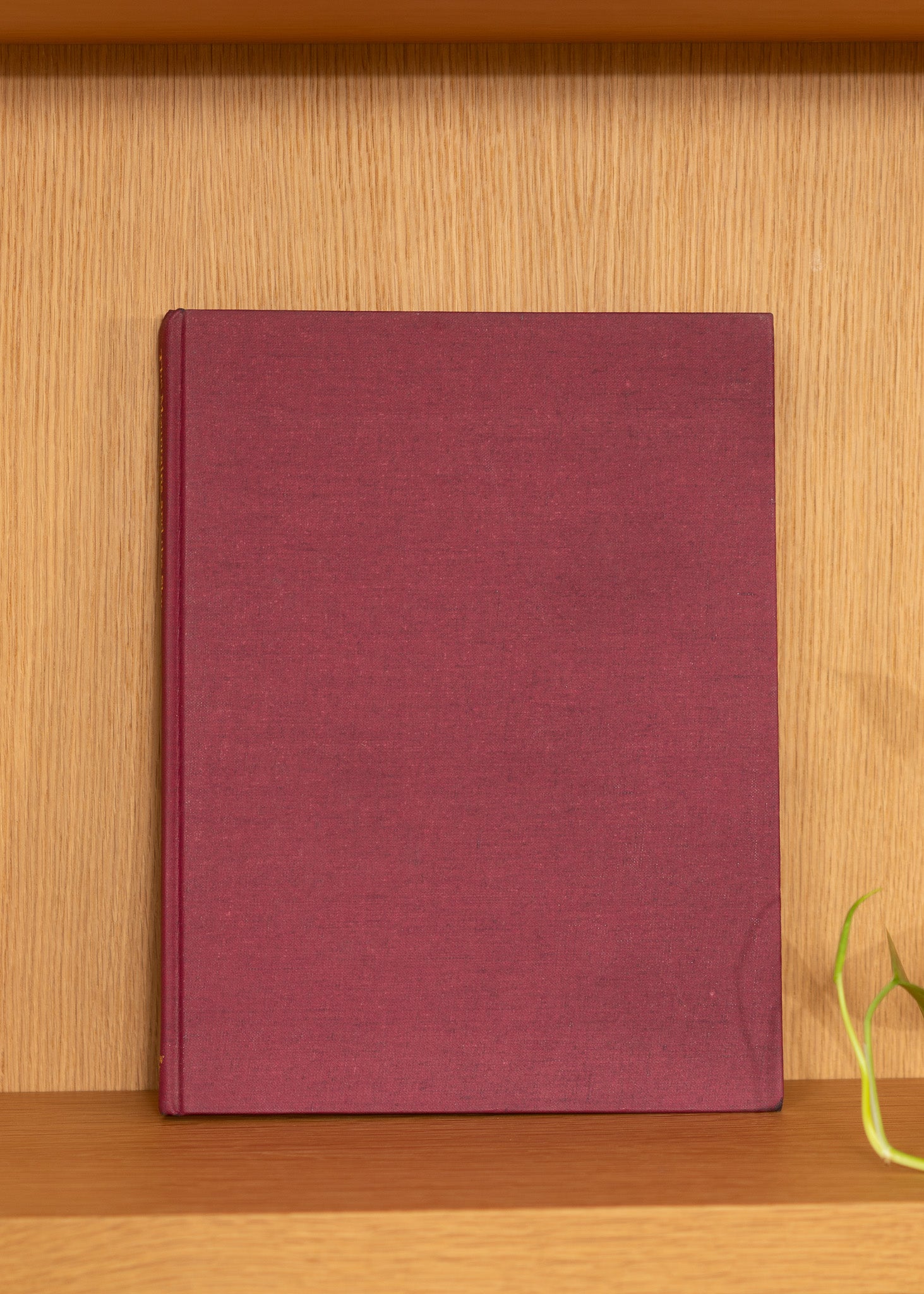 Maroon vintage book on a wooden surface with a wooden background