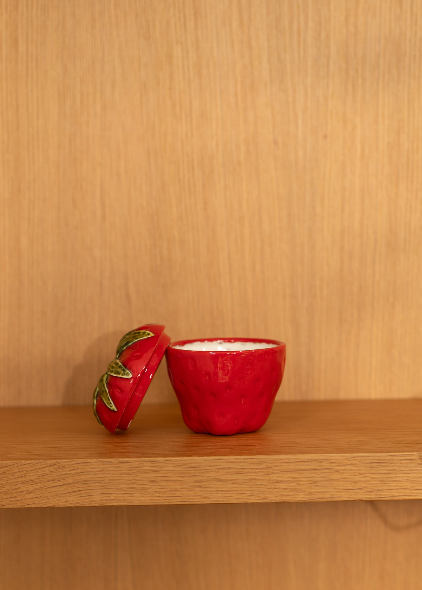 Strawberry lidded ceramic jam jar