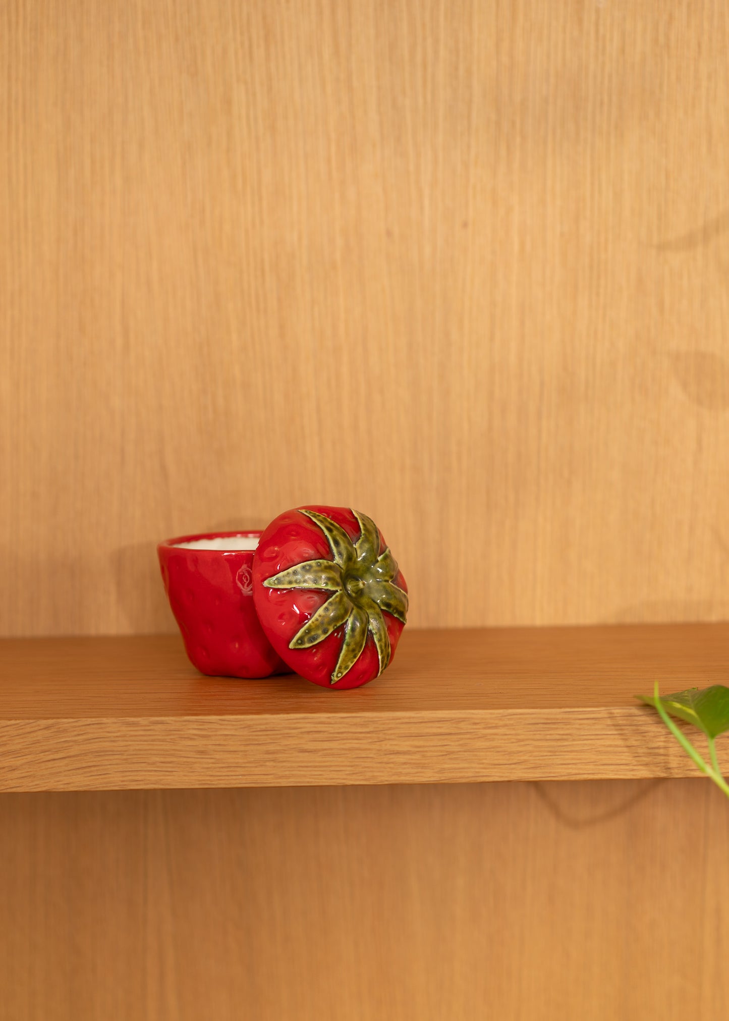 Strawberry lidded ceramic jam jar